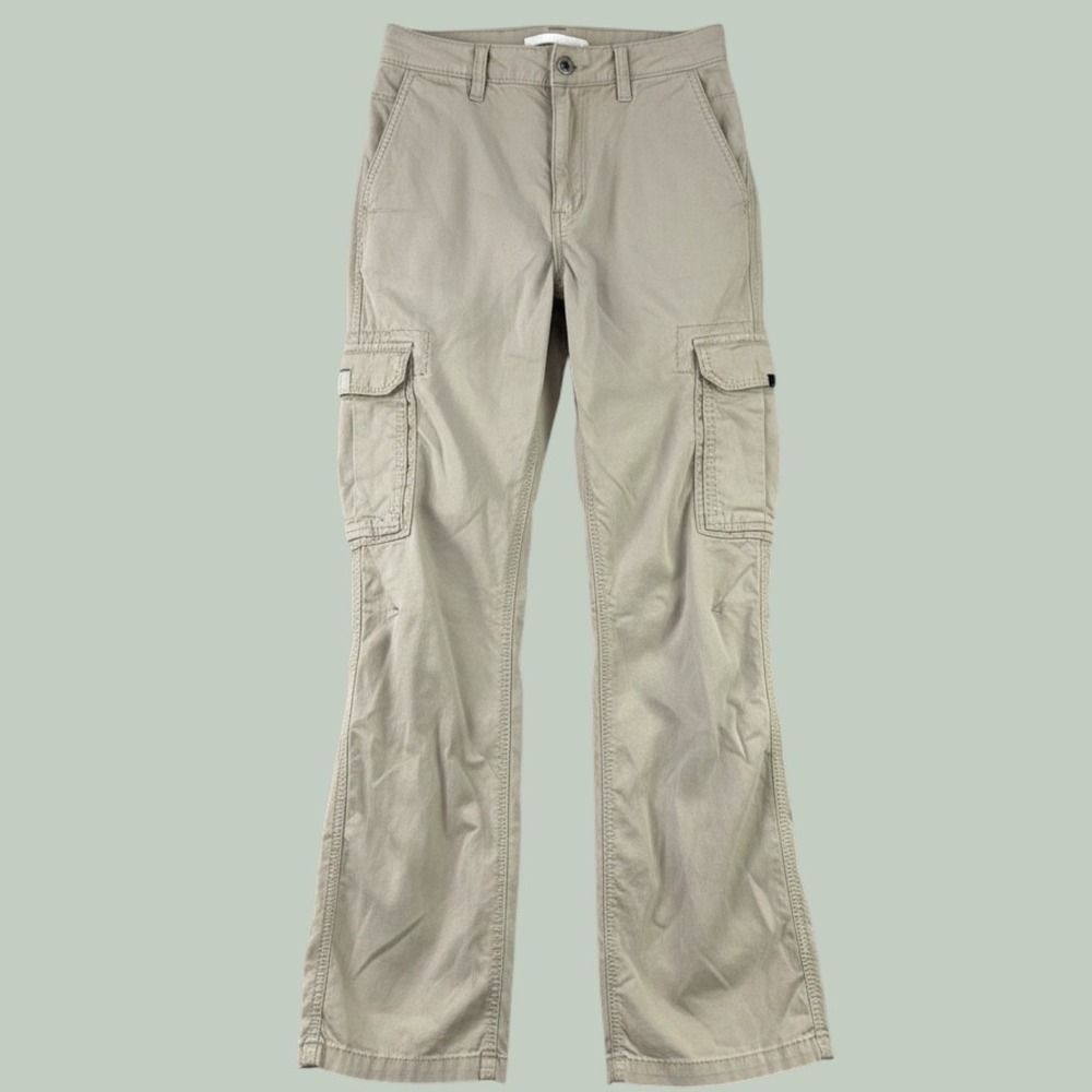 Bershka Cargo Straight Pants Womens 6 Beige Y2K Utility Cotton Pockets Loose